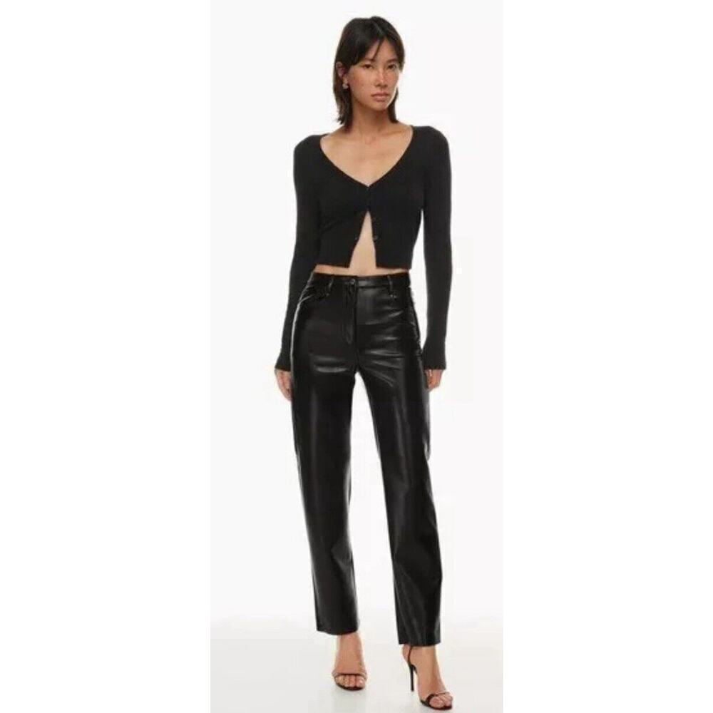 Wilfred ARITZIA Womens Black Vegan Leather Melina Ankle Straight Leg Pants Sz 6